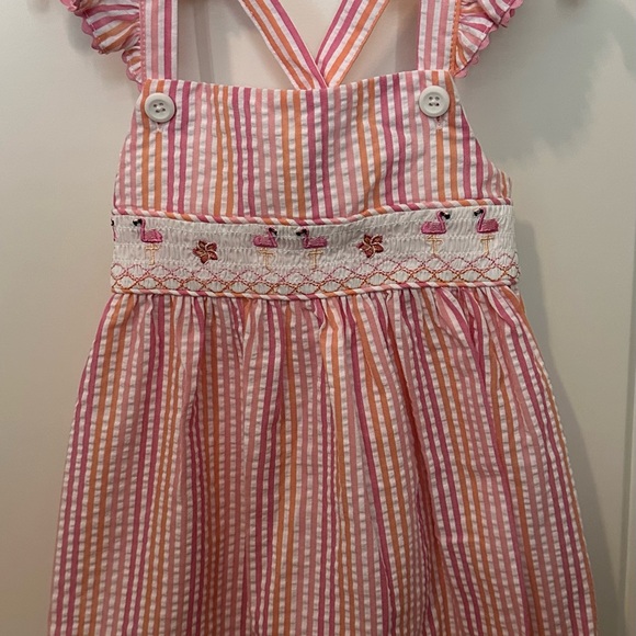 Bonnie Jean Pink Smocked Striped Dress with Flamingo Embroidery! - Picture 1 of 10
